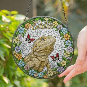 Bearded Dragon Stained Glass Butterflies Floral Wreath Eddie Name Tiffany Mosaic Ice Pattern Stained Glass Suncatcher
