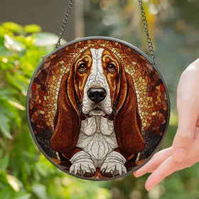 Basset Hound Dog Tiffany Style Stained Glass Mosaic Art - Jewel Tones Pet Lover Gift Stained Glass Suncatcher