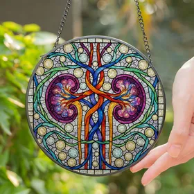 Intricate Tiffany Stained Glass Renal System - Cosmic Galaxy Kidney Home Decor Gift Stained Glass Suncatcher