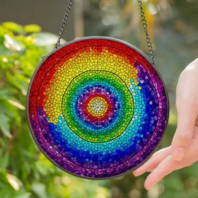 Rainbow Spiral Stained Glass Mosaic Art Tiffany Style Intricate Tessellated Pattern Stained Glass Suncatcher