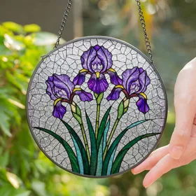 Purple Iris Stained Glass Mosaic - Tiffany Style Floral Window Art Gift for Home Decor Stained Glass Suncatcher