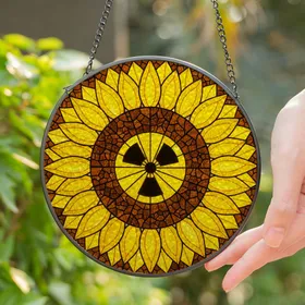 Radiation Hazard Sunflower Stained Glass Mosaic - Tiffany Style Jewel Tone Art Decor Stained Glass Suncatcher
