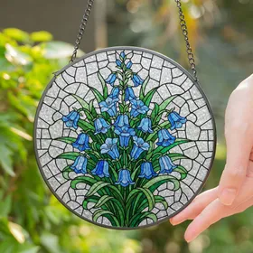 Bell-shaped Blue Flowers Stained Glass Tiffany Art - Intricate Mosaic Floral Home Decor Stained Glass Suncatcher
