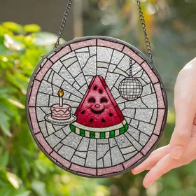 Glowing Translucent Watermelon Slice Birthday Cake Disco Ball Stained Glass Mosaic Art Stained Glass Suncatcher