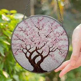 Cherry Blossom Tree Stained Glass - Tiffany Style Pink Flower Nature Art Home Decor Gift Stained Glass Suncatcher