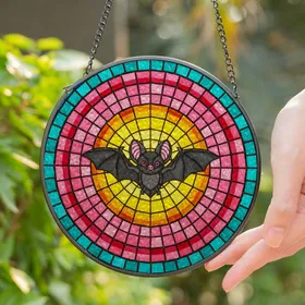 Cute Bat Stained Glass Mosaic Tiffany Jewel Tone Sunburst Geometric Art Stained Glass Suncatcher
