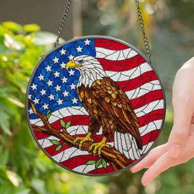 Bald Eagle American Flag Tiffany Style - Patriotic Home Decor Window Display Gift Stained Glass Suncatcher