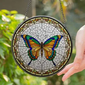 Stained Glass Butterfly Tiffany Style Mosaic - Intricate Segmented Jewel Tone Decor Gift Stained Glass Suncatcher