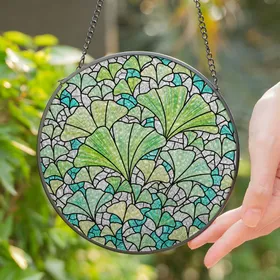 Tiffany Stained Glass Ginkgo Leaves Mosaic Art - Jewel Tones Textured Window Decor Stained Glass Suncatcher