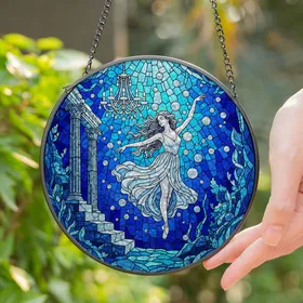Ethereal Ghost Woman Underwater Ballet Stained Glass Chandelier Ruins Tiffany Style Art Stained Glass Suncatcher