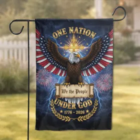 Bald Eagle American Flag Cross, We The People Under God 1776-2026 - USA 250th Anniversary Garden Flag
