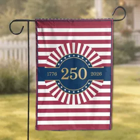 Grand Patriotic 250th Anniversary Emblem 1776-2026 - USA Flag Stripes & Gold Stars Garden Flag