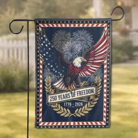 Bald Eagle American Flag 1776-2026 - USA 250th Anniversary Patriotic Fireworks Laurel Garden Flag