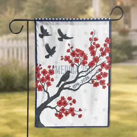 Crimson Blossom Tree & Birds - USA 250th Anniversary 1776-2026 Freedom Celebration Garden Flag