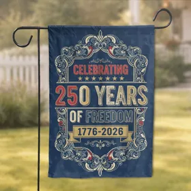 Distressed Americana 250 Years Freedom 1776-2026 - USA Anniversary Scrollwork Garden Flag