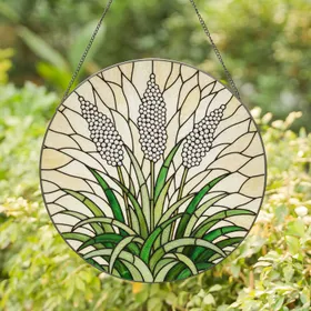 White Ornamental Grass Wheat Stalks Stained Glass Mosaic Art - Botanical Nature Decor Stained Glass Suncatcher