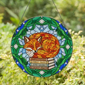 Sleeping Fox Books Stained Glass Tiffany Window Decor - Jewel Tone Leaf Mosaic Art Stained Glass Suncatcher