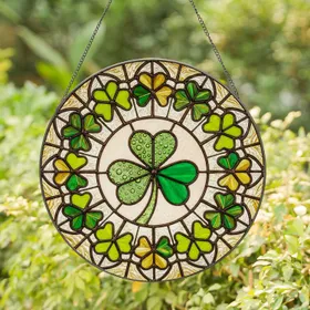 Three-Leaf Shamrock Clover Stained Glass Tiffany Style Art - St. Patrick's Day Gift Decor Stained Glass Suncatcher