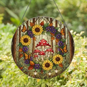 Red Toadstool Mushroom Sunflower Stained Glass Forest Mosaic Lantern Butterfly Acorn Stained Glass Suncatcher