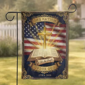 Christian Cross We The People American Flag - USA 250th Anniversary Patriotic Heritage Garden Flag