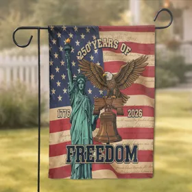 Statue of Liberty Liberty Bell Bald Eagle American Flag - 250 Years of Freedom 1776-2026 Garden Flag