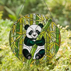 Panda Bear Bamboo Forest Tiffany Stained Glass Mosaic Artwork - Edge-to-Edge Intricate Patterns Stained Glass Suncatcher