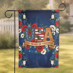 USA Letters Patriotic Floral 250th Anniversary - 250 Years of Freedom Flag Art Garden Flag