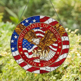 Bald Eagle American Flag 250 Years 1776-2026 - USA 250th Anniversary Gift for Veterans Stained Glass Suncatcher