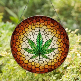 Multi-Lobed Cannabis Leaf Stained Glass Tiffany Style Mosaic Art Textured Glass Stained Glass Suncatcher