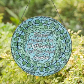 Never FORGET THE Difference YOU Make Sophia Stained Glass Eucalyptus Light Blue Green Gift Stained Glass Suncatcher