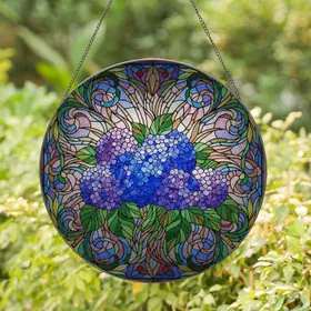 Vibrant Stained Glass Blue Purple Hydrangea Flowers - Tiffany Style Floral Art Decor Stained Glass Suncatcher