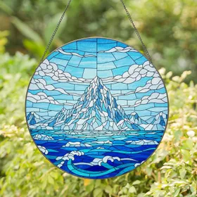 Majestic Snow-Capped Mountain Iceberg Ocean Waves Detailed Mosaic Tiffany Stained Glass Stained Glass Suncatcher
