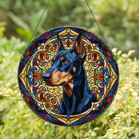 Doberman Pinscher Stained Glass Mosaic Art - Tiffany Style Dog Lover Home Decor Gift Stained Glass Suncatcher