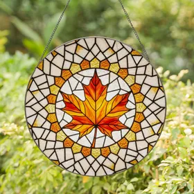 Autumn Maple Leaf Stained Glass Tiffany Design - Jewel Tone Mosaic Fall Decor Gift Stained Glass Suncatcher