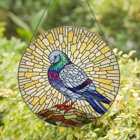 Tiffany Style Stained Glass Pigeon - Iridescent Jewel Tone Mosaic Bird Art Decoration Stained Glass Suncatcher