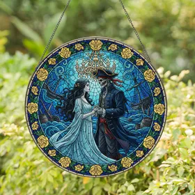 Undead Pirate Ghostly Woman Embrace - Deep Sea Sunken Ship Ballroom Stained Glass Art Stained Glass Suncatcher