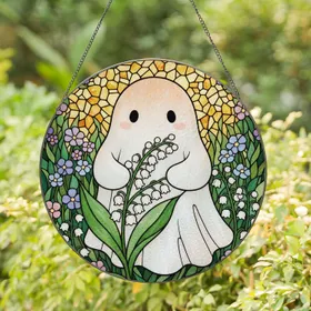 Kawaii Ghost Lily of the Valley Tiffany Style Stained Glass - Glowing Window Decor Gift Stained Glass Suncatcher
