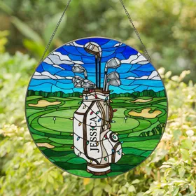 Jessica Name Golf Bag Clubs Golf Course Stained Glass Style - Personalized Golfer Gift Stained Glass Suncatcher