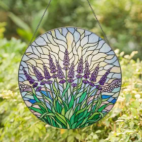 Lavender Flower Spikes Stained Glass Art - Tiffany Style Mosaic Floral Home Decor Gift Stained Glass Suncatcher