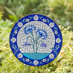 Carnation Flowers Jolie Lily Old Friend Quote Songbirds Hummingbirds - Friendship Gift Stained Glass Suncatcher
