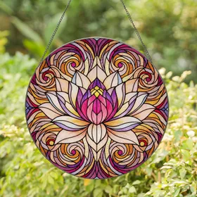 Blooming Lotus Flower Tiffany Stained Glass Jewel Tone Iridescent Water Mosaic Art Stained Glass Suncatcher