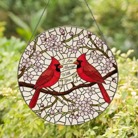 Stained Glass Cardinals Cherry Blossom - 'I Am Always With You' Sympathy Remembrance Gift Stained Glass Suncatcher
