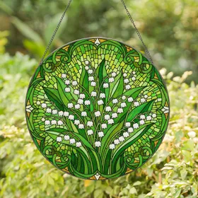 Lily of the Valley Stained Glass Tiffany Art - Green Foliage Floral Home Decor Present Stained Glass Suncatcher