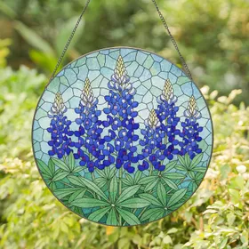 Bluebonnet Flowers Stained Glass - Tiffany Style Floral Art with Intricate Jewel Tones Mosaic Stained Glass Suncatcher