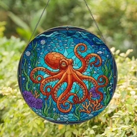 Stained Glass Octopus Tentacles Underwater Mosaic Sea Plants Coral Aquatic Life Stained Glass Suncatcher
