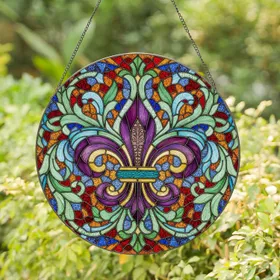 Fleur-de-lis Stained Glass - Tiffany Style Ornate Mosaic Tapestry Motifs Home Decor Stained Glass Suncatcher