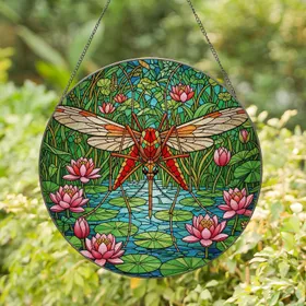 Mosquito Water Lilies Stained Glass Tiffany Jewel Tones - Aquatic Swamp Foliage Art Stained Glass Suncatcher