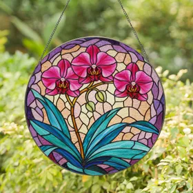 Intricate Phalaenopsis Orchid Stained Glass Mosaic - Jewel Tone Abstract Art Design Stained Glass Suncatcher