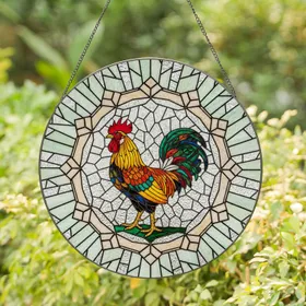 Colorful Stained Glass Rooster - Tiffany Style Jewel Tones Farmhouse Window Decor Stained Glass Suncatcher