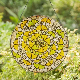Ginkgo Leaf Stained Glass Art Mosaic - Tiffany Style Nature Inspired Botanical Decor Stained Glass Suncatcher